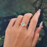 Round Cut Moss Agate Engagement Ring Cluster Six Prong Setting